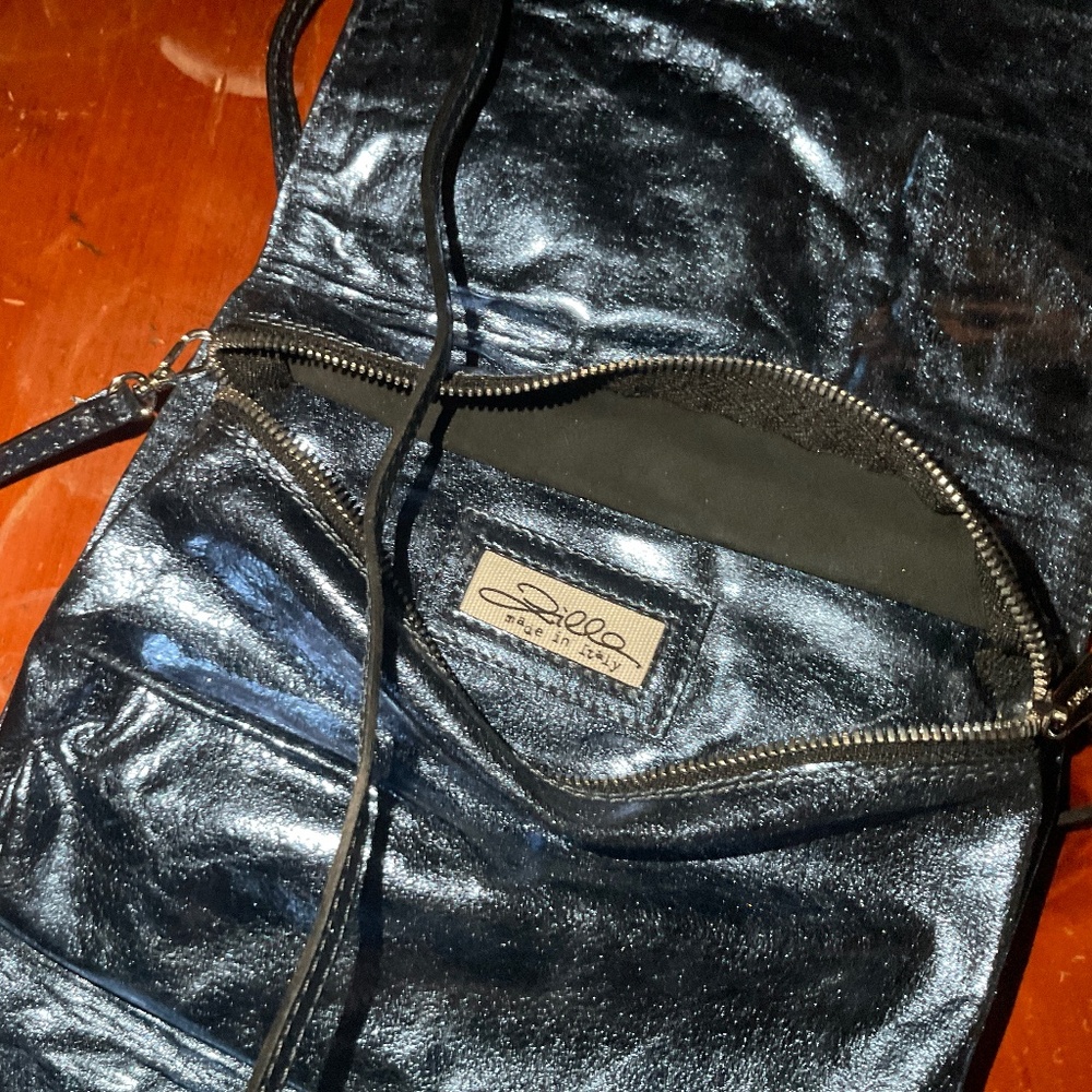 Italian made Zilla handbag 100% calf leather Metallic Blue - Picture 3 of 15